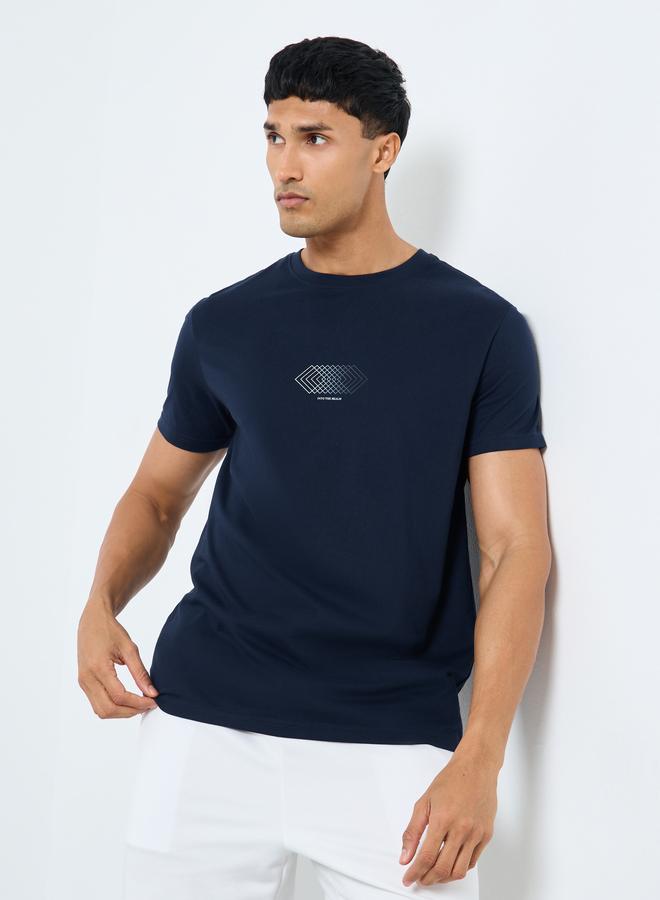 Styli Men Navy Blue Graphic Print Regular Fit T-Shirt - Image 1